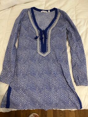 Athleta Blue and White Chevron Long-Sleeve Polo Tunic